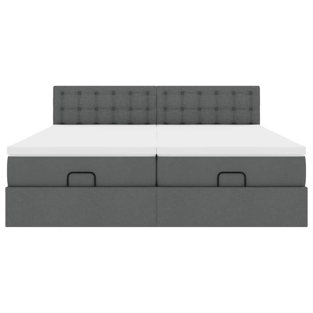 vidaXL Οθωμανικό κρεβάτι με στρώματα&LEDs Σκούρο γκρι 180x200cm ύφασμα