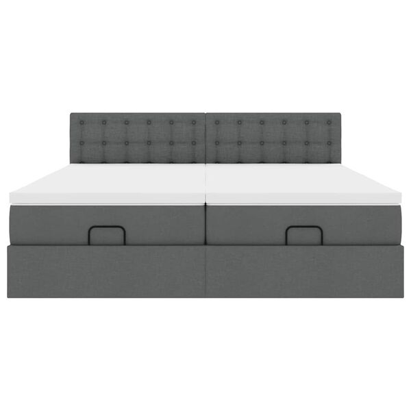 vidaXL Οθωμανικό κρεβάτι με στρώματα&LEDs Σκούρο γκρι 180x200cm ύφασμα