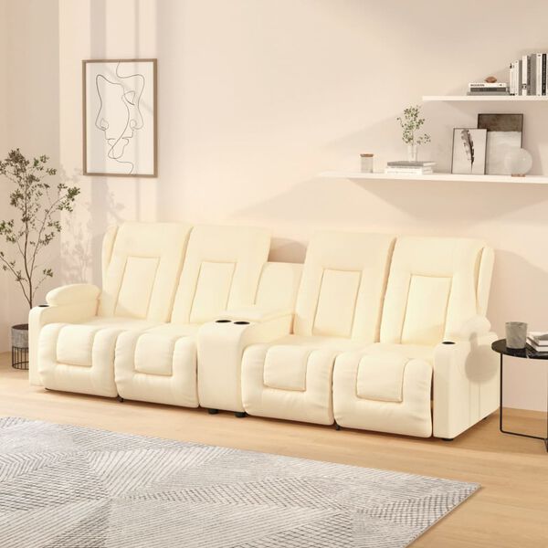 vidaXL Πολυθρόνα Μασάζ Τετραθέσια Ποτηροθήκη Ανακλ. Κρεμ Συνθ. Δέρμα