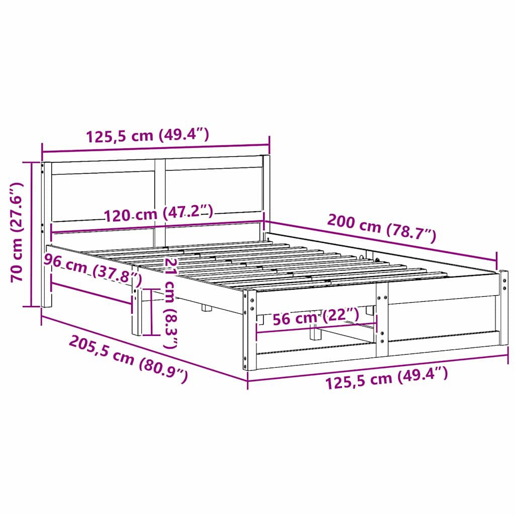 vidaXL Σκελετός Κρεβατιού Καφέ 120 x 200 cm Μασίφ ξύλο πεύκου