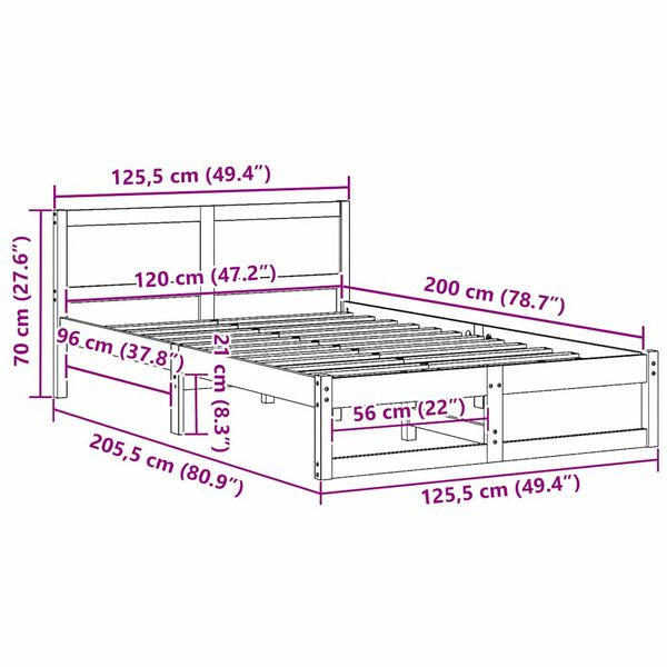 vidaXL Σκελετός Κρεβατιού Καφέ 120 x 200 cm Μασίφ ξύλο πεύκου