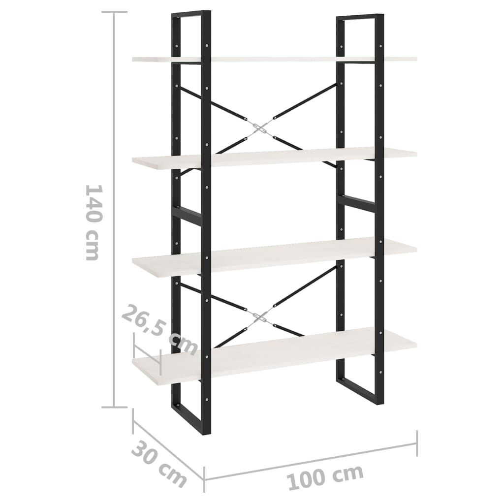 vidaXL Βιβλιοθήκη με 4 Ράφια Λευκή 100x30x140 εκ από Μασίφ Ξύλο Πεύκου