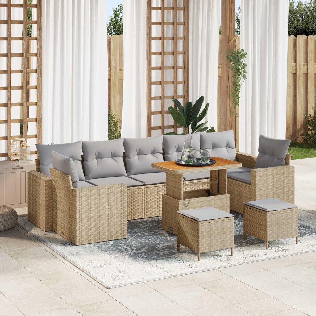 vidaXL Σετ Καναπέ Κήπου Ρυθμιζόμενο ύψος 10 pcs Μπεζ συνθετικό ρατάν