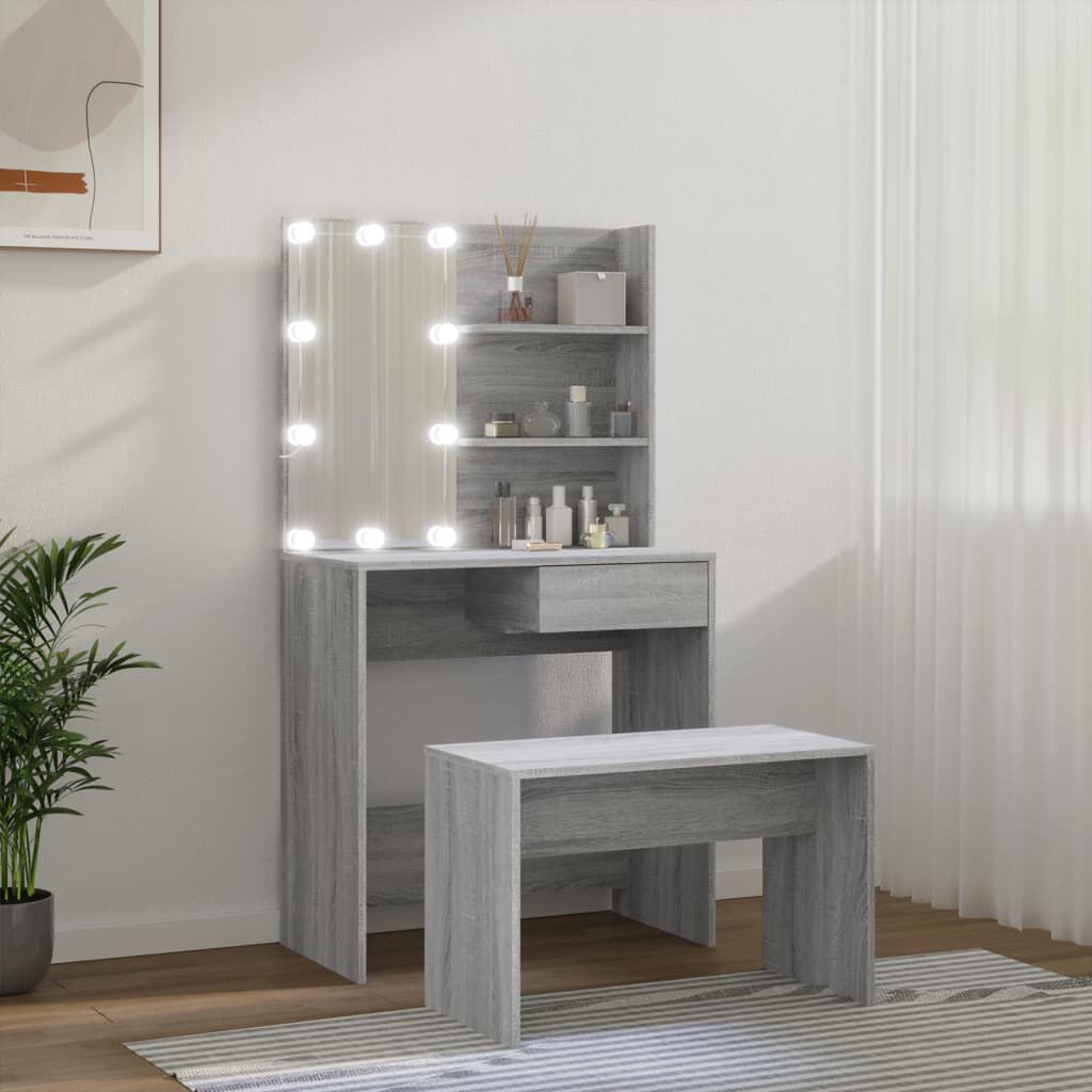 vidaXL Μπουντουάρ Σετ με LED Γκρι Sonoma από Επεξεργασμένο Ξύλο