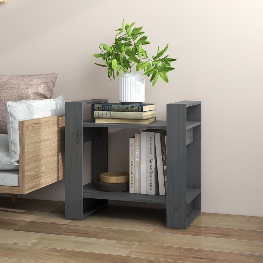 vidaXL Βιβλιοθήκη/Διαχωριστικό Χώρου Γκρι 60x35x57 εκ. Μασίφ Πεύκο