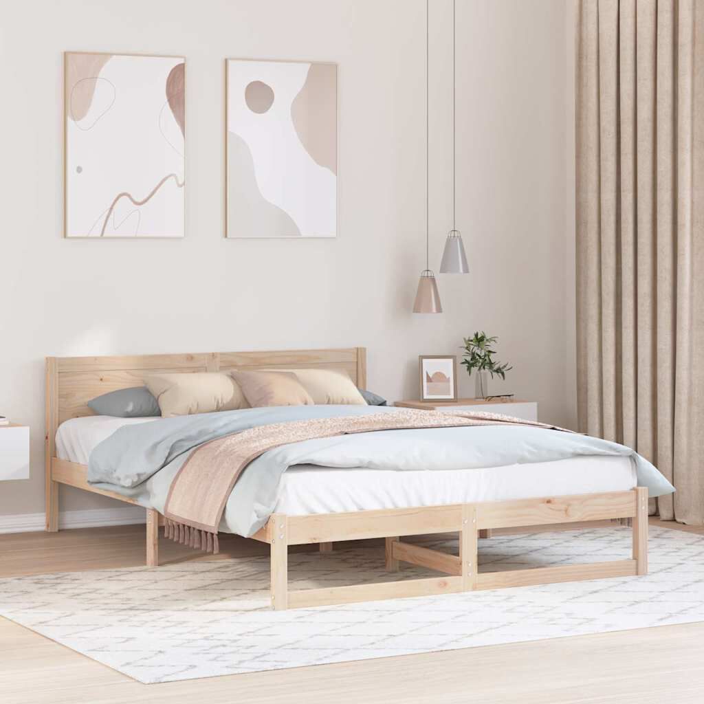 vidaXL Κρεβάτι Φυσικό Ξύλο Πεύκου 150 x 200 εκ. Απλό Κρεβάτι