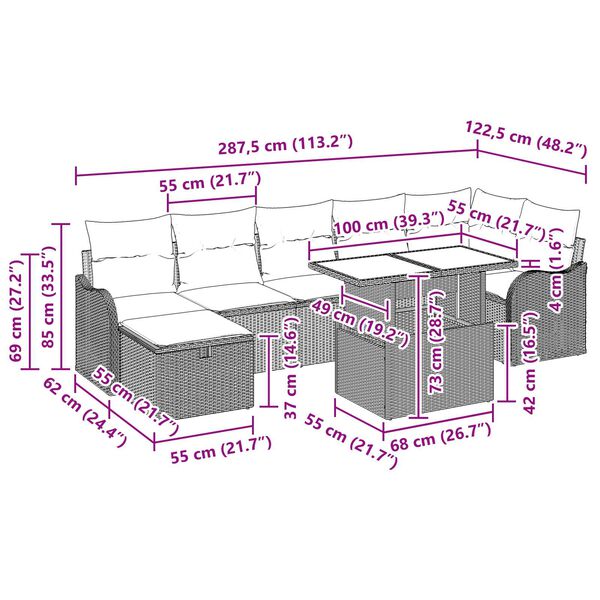 vidaXL Σετ Καναπέ Κήπου με μαξιλάρι 8 pcs Μπεζ Πολυ ράταν