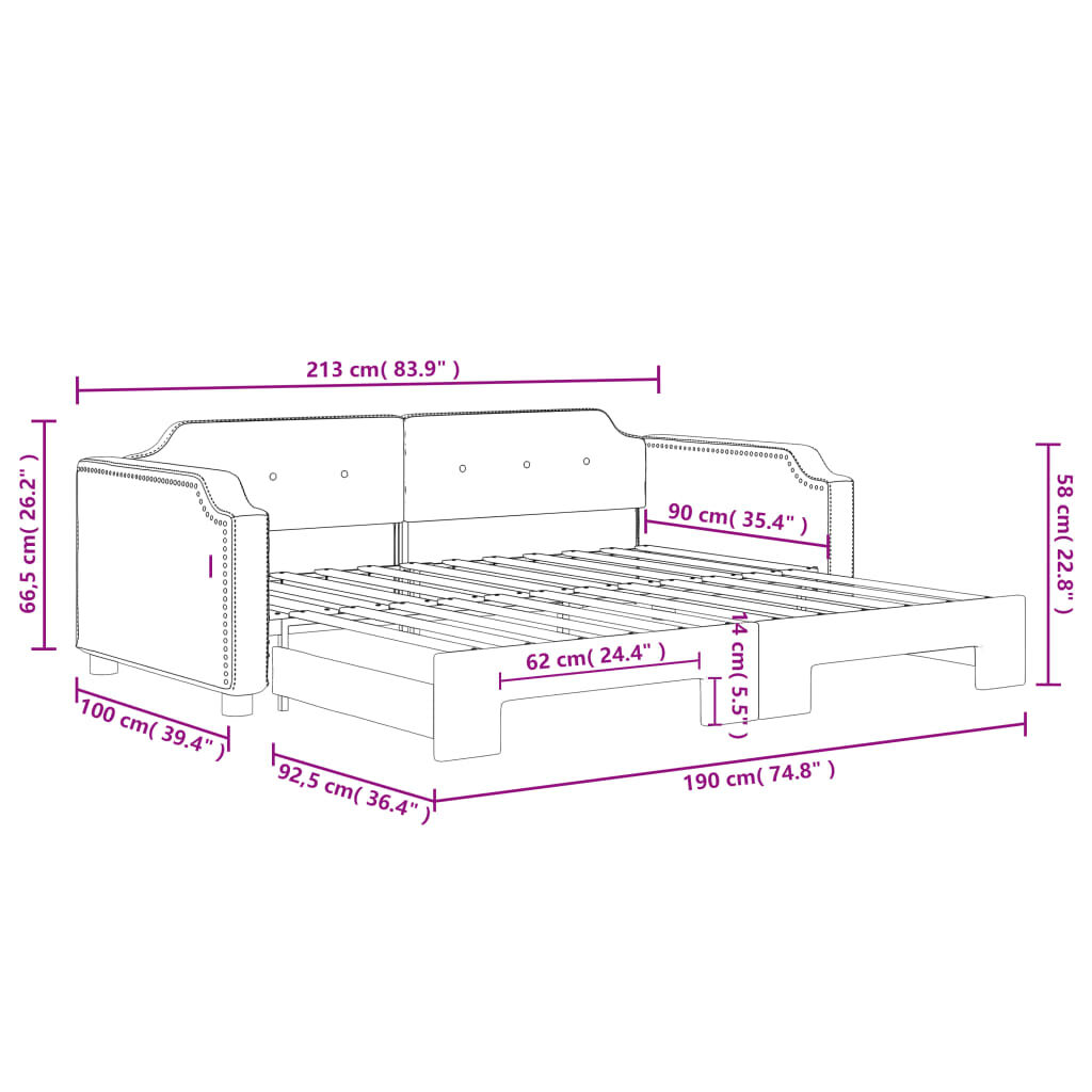 vidaXL Καναπές Κρεβάτι Συρόμενος Σκούρο Γκρι 90 x 190 εκ. Ύφασμα