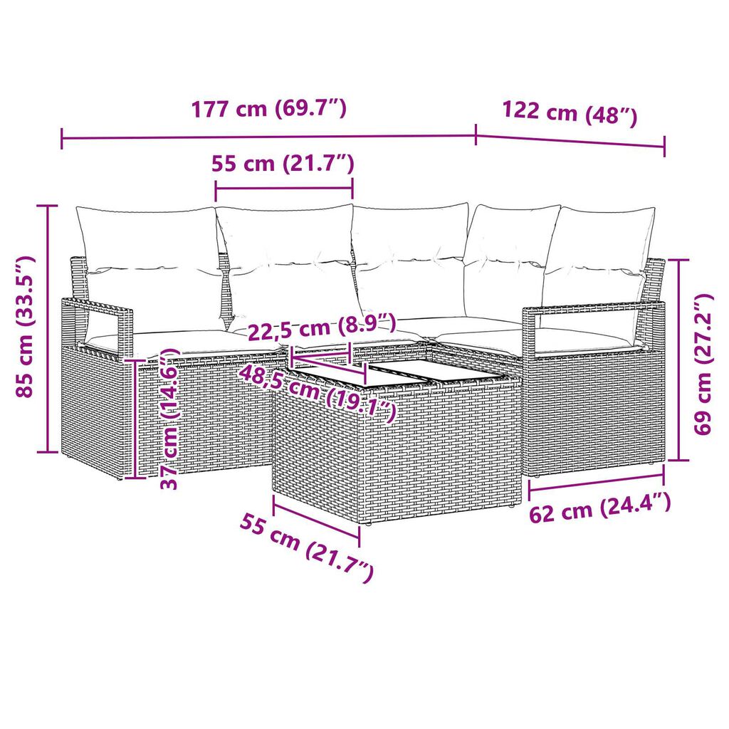 vidaXL Σετ Καναπέ Κήπου 5 pcs Μπεζ Πολυ ράταν