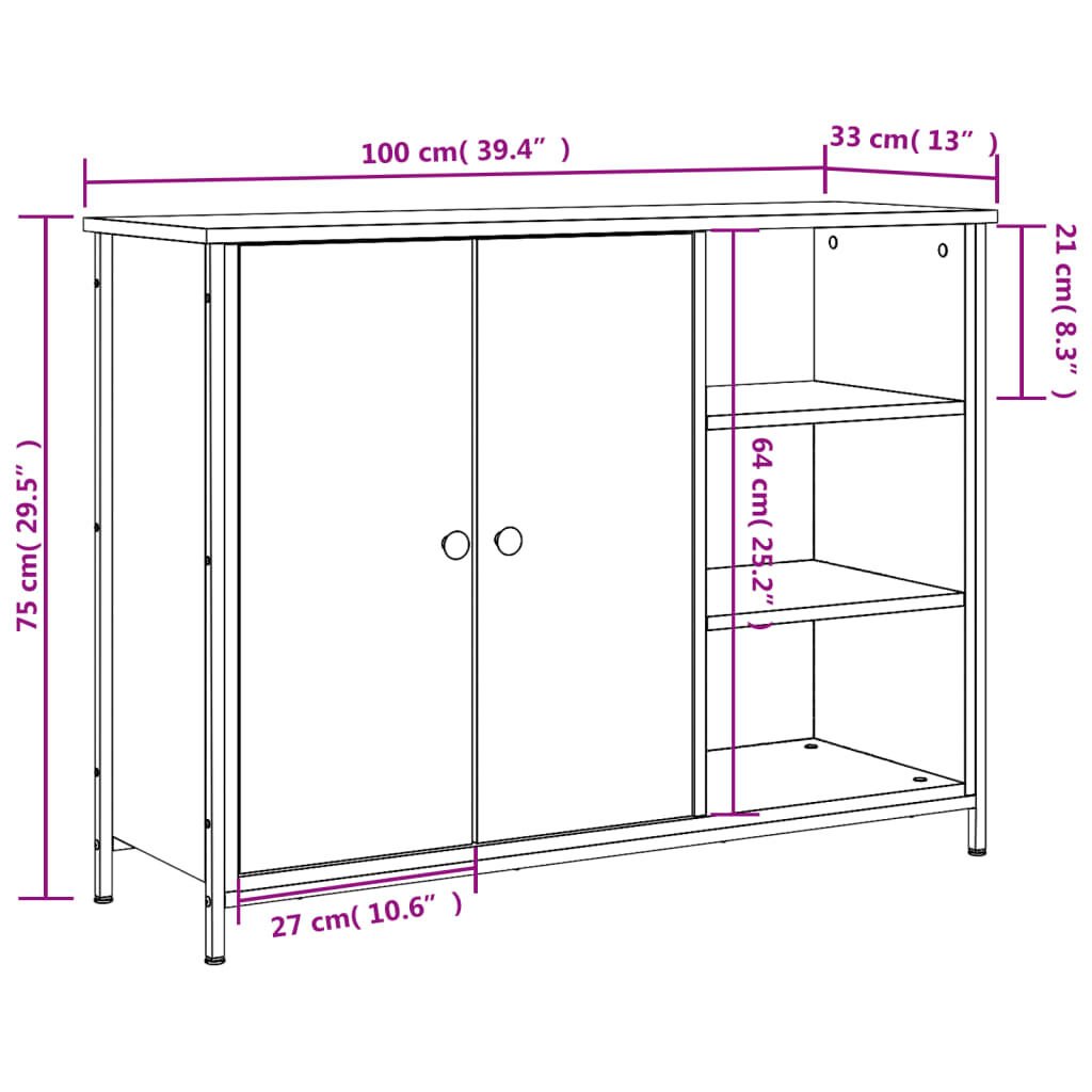 vidaXL Μπουφές Καφέ Δρυς 100x33x75 εκ. από Επεξεργασμένο Ξύλο