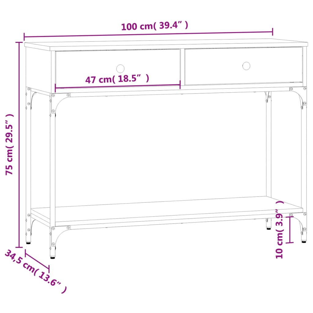 vidaXL Τραπέζι Κονσόλα Καφέ Δρυς 100x34,5x75 εκ. Επεξεργασμένο Ξύλο