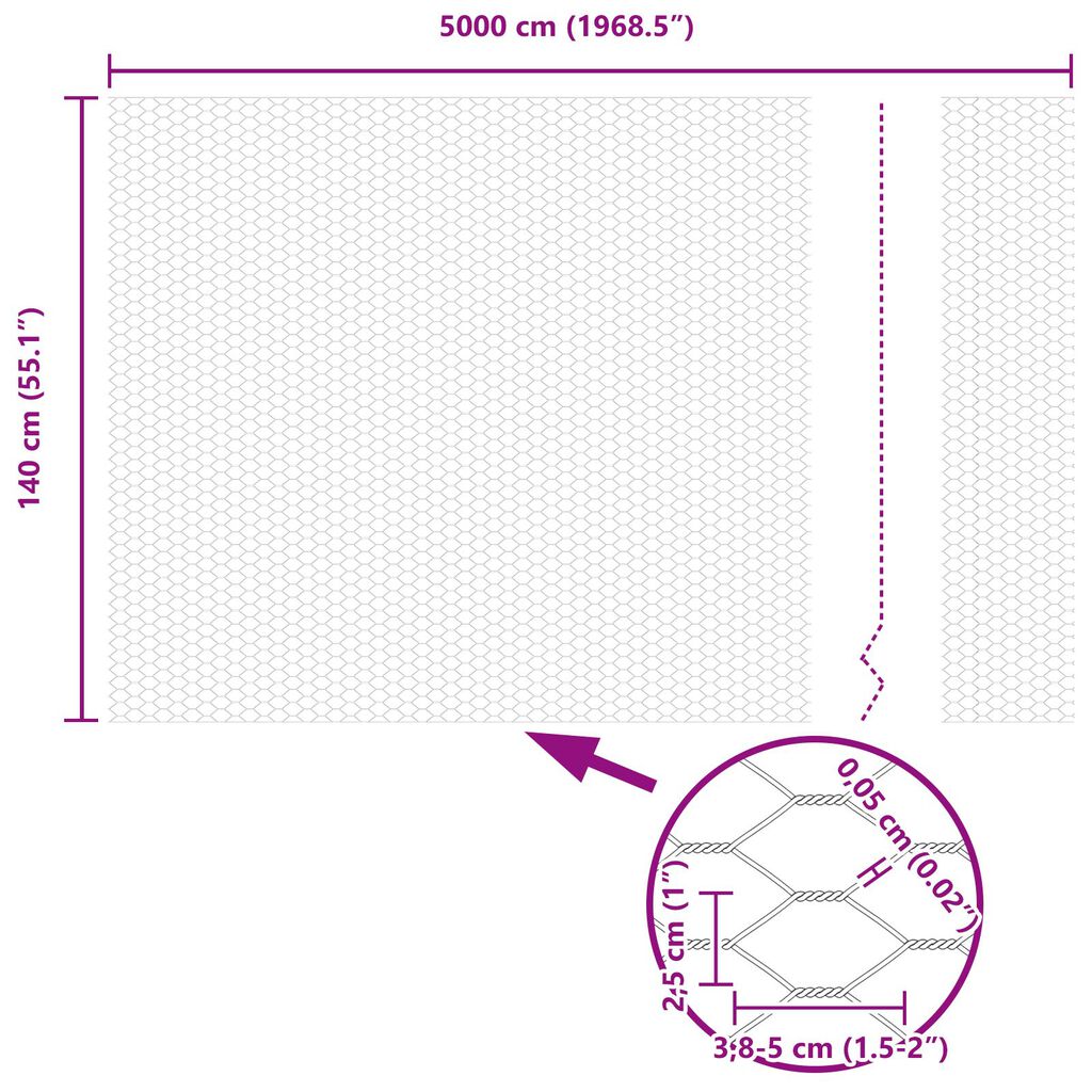 vidaXL Εξάγωνος Φράχτης 1.4x50 μ Γαλβανισμένο Ατσάλι