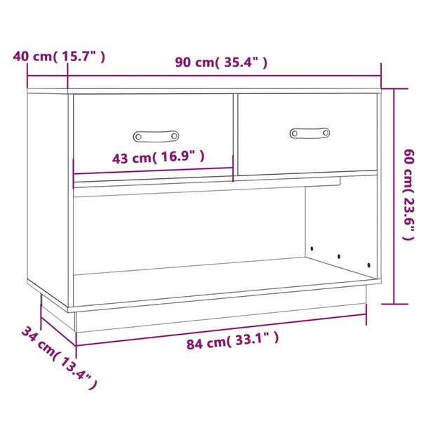 vidaXL Έπιπλο Τηλεόρασης Μαύρο 90x40x60 εκ. από Μασίφ Ξύλο Πεύκου
