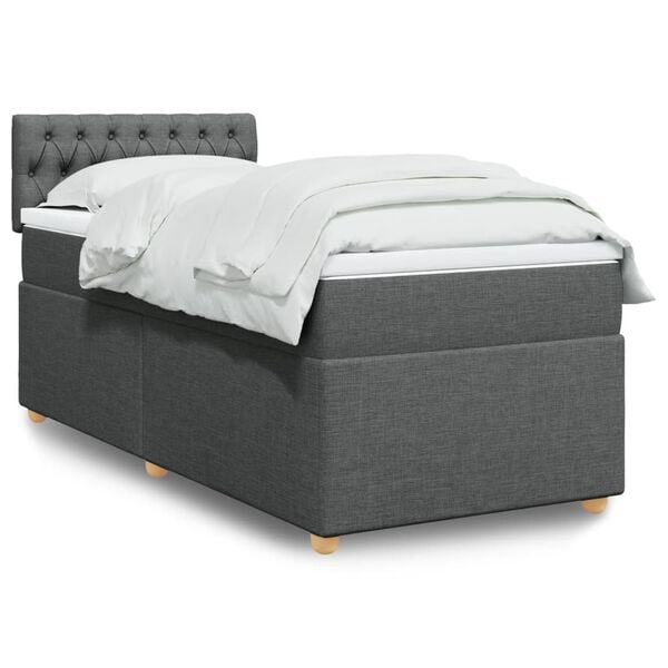 vidaXL Κρεβάτι Boxspring με Στρώμα Σκούρο Γκρι Single Υφασμάτινα