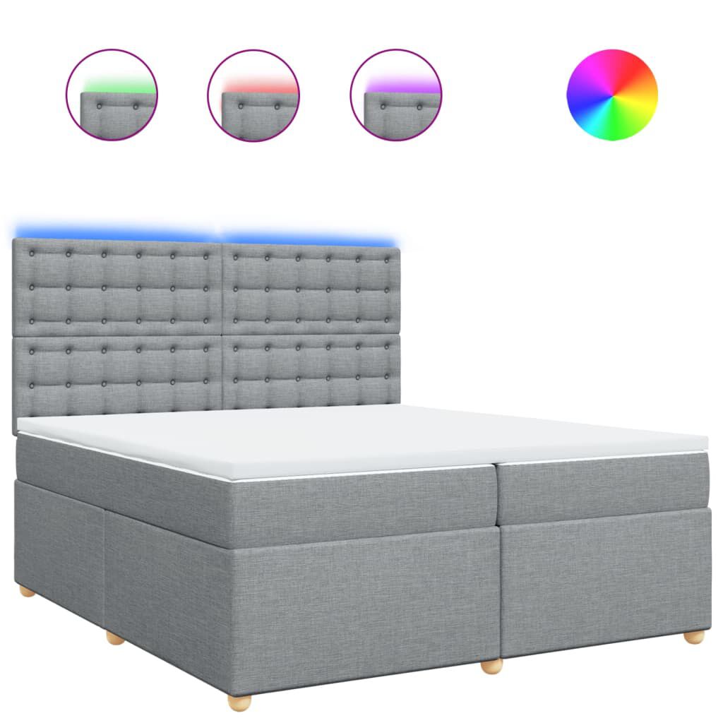 vidaXL Κρεβάτι Boxspring με Στρώμα Ανοιχτό Γκρι 200x200 εκ. Υφασμάτινο