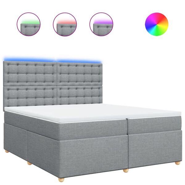vidaXL Κρεβάτι Boxspring με Στρώμα Ανοιχτό Γκρι 200x200 εκ. Υφασμάτινο