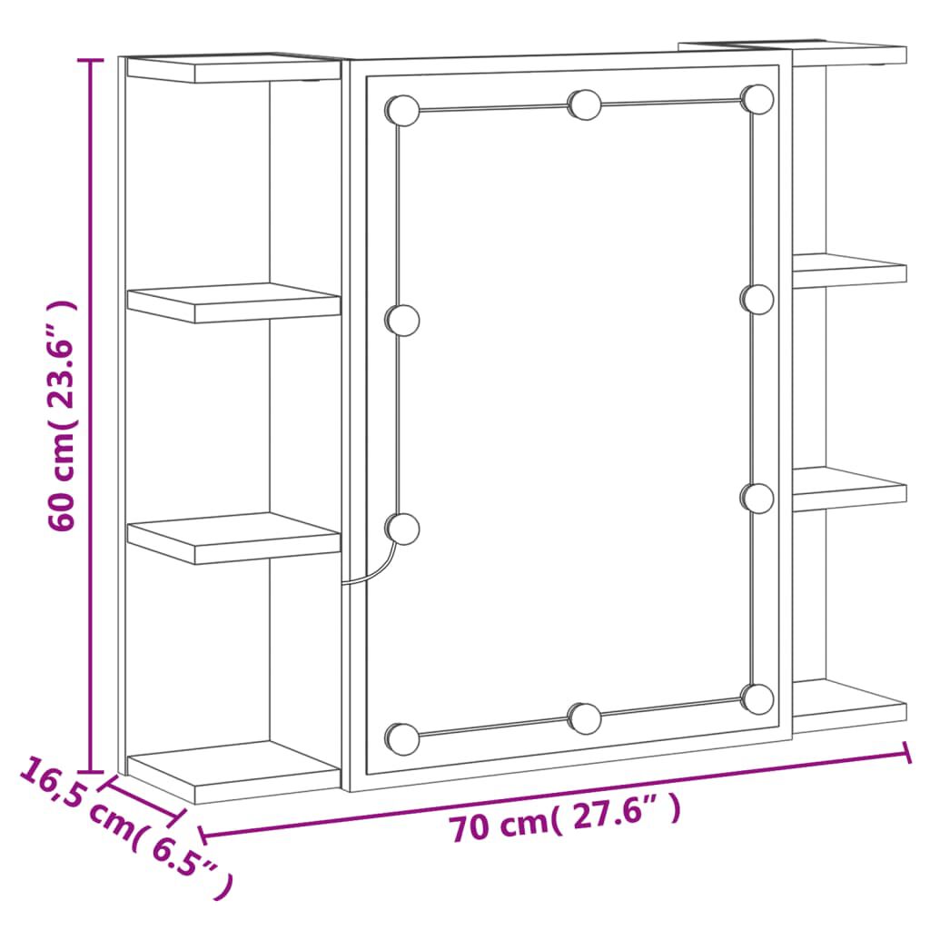 vidaXL Έπιπλο Καθρέπτη με LED Καφέ Δρυς 70 x 16,5 x 60 εκ.