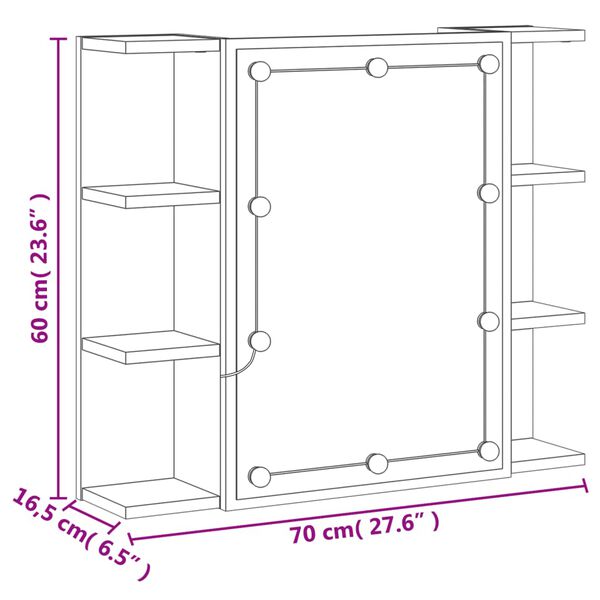 vidaXL Έπιπλο Καθρέπτη με LED Καφέ Δρυς 70 x 16,5 x 60 εκ.