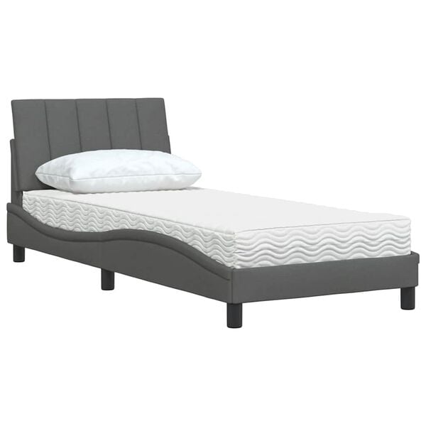 vidaXL Κρεβάτι με Στρώμα Σκούρο Γκρι 90x190 εκ. Υφασμάτινο