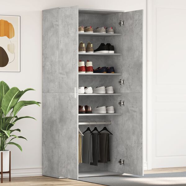 vidaXL Ντουλάπα Παπουτσιών Γκρι 80 x 39 x 180 εκ Επεξεργασμένο ξύλο