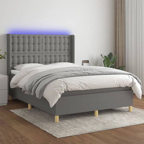 vidaXL &Kappa;&rho;&epsilon;&beta;ά&tau;&iota; Boxspring &mu;&epsilon; &Sigma;&tau;&rho;ώ&mu;&alpha; & LED &Sigma;&kappa;.&Gamma;&kappa;&rho;&iota; 140x190&epsilon;&kappa;. &Upsilon;&phi;&alpha;&sigma;&mu;ά&tau;&iota;&nu;&omicron;