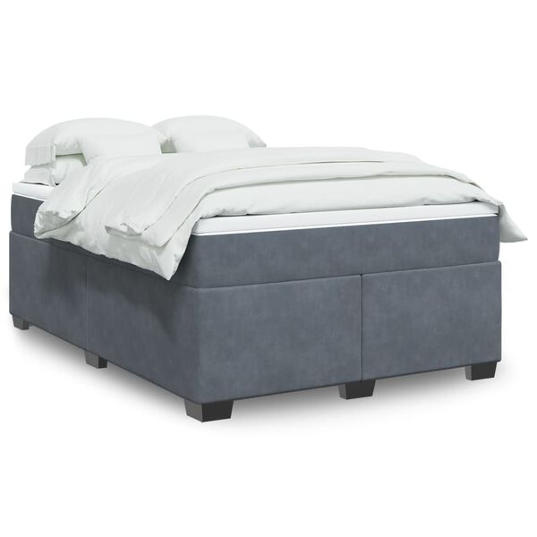 vidaXL Κρεβάτι Boxspring με Στρώμα Σκούρο Γκρι 160x200 εκ. Βελούδινο