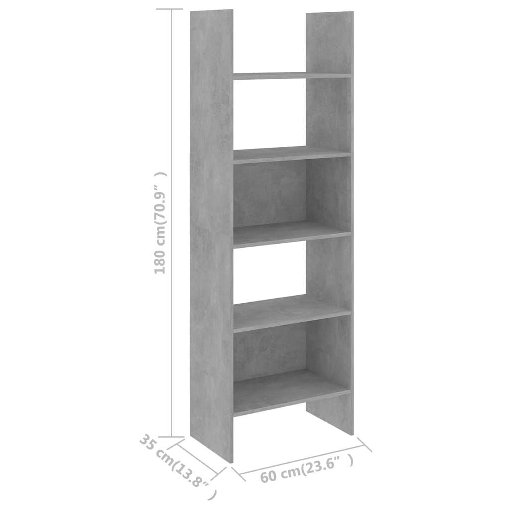 vidaXL Βιβλιοθήκη Γκρι Σκυροδέματος 60 x 35 x 180 εκ. από Επεξ. Ξύλο