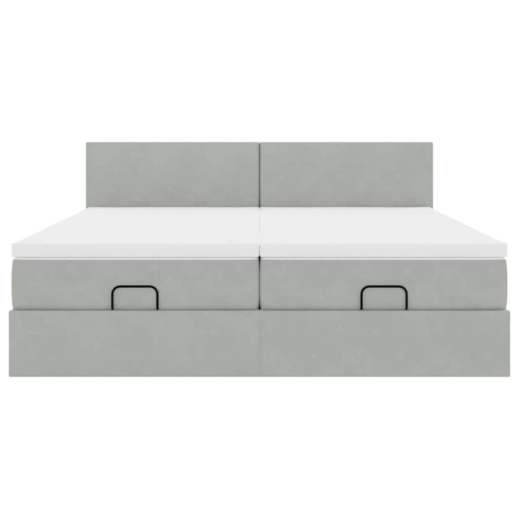 vidaXL Οθωμανικό κρεβάτι με στρώματα & LEDs Ανοιχτό γκρι Βελούδο