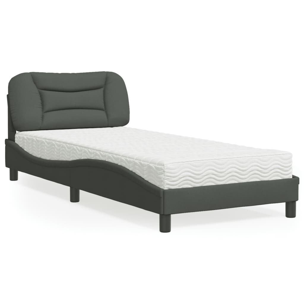 vidaXL Κρεβάτι με Στρώμα Σκούρο Γκρι 90x200 εκ. Υφασμάτινο