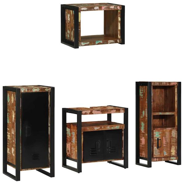 vidaXL Σετ Επίπλων Μπάνιου 4 pcs Πολύχρωμο Στερεό ανακτημένο ξύλο