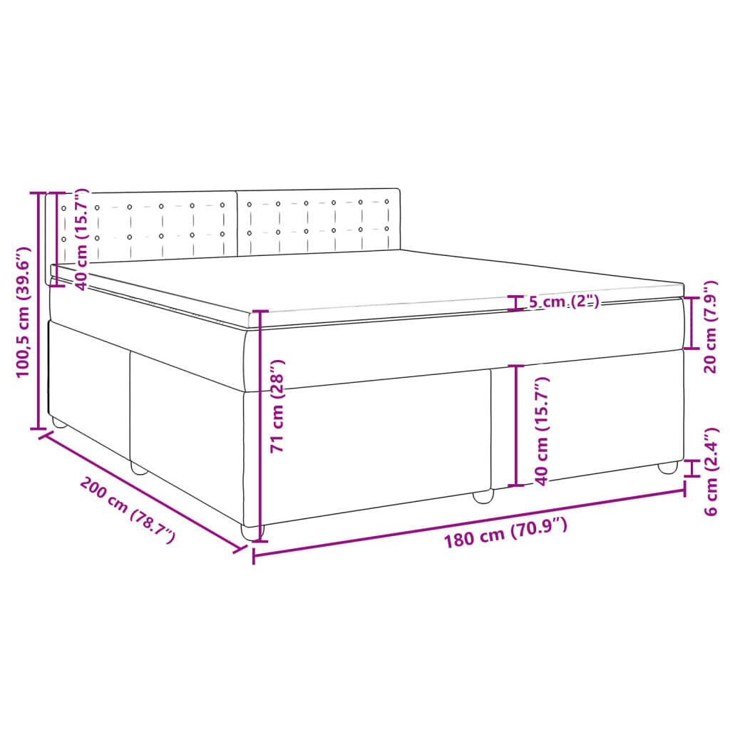 vidaXL Κρεβάτι Boxspring με Στρώμα Σκούρο Γκρι 180x200 εκ Υφασμάτιν