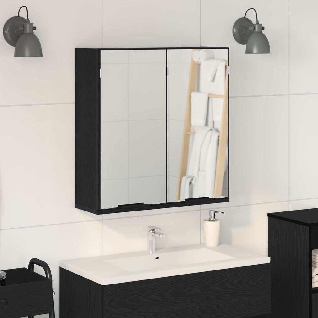 Καθρέφτης μπάνιου vidaXL - Μαύρη βελανιδιά, 64x20x66,5 εκ, Κατασκευασμένος από επεξεργασμένο ξύλο