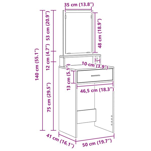 vidaXL Τουαλέτα με Συρτάρια Καπνιστού Δρυ 50x41x140 εκ