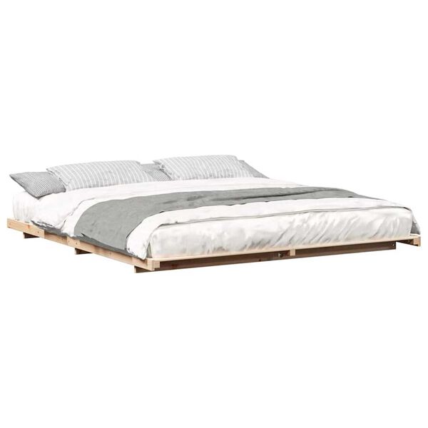 vidaXL Κρεβάτι δαπέδου Καφέ 200 x 200 cm Μασίφ ξύλο πεύκου