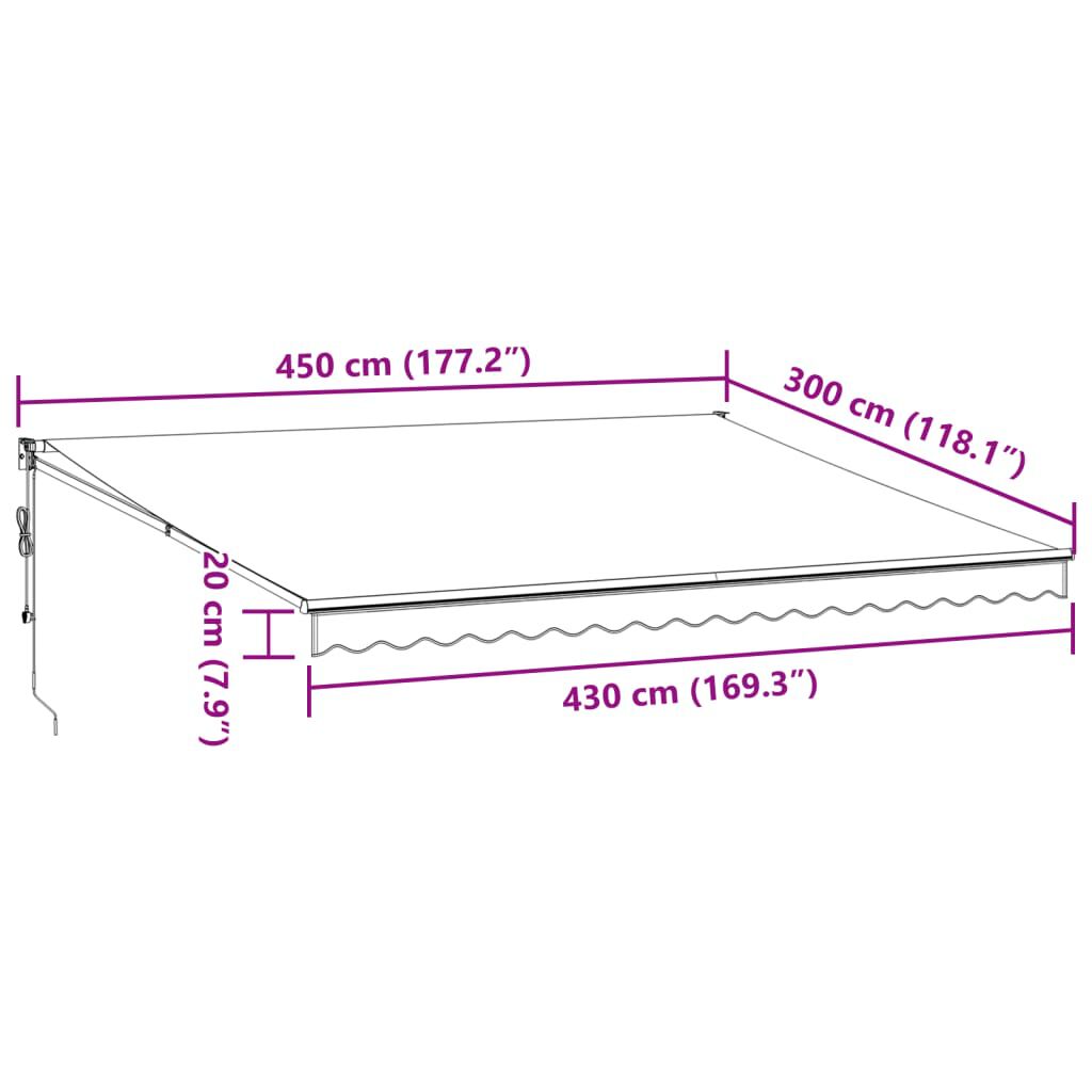 vidaXL Τέντα Πτυσσόμενη Ανθρακί και Λευκή 4,5x3μ. Ύφασμα και Αλουμίνιο