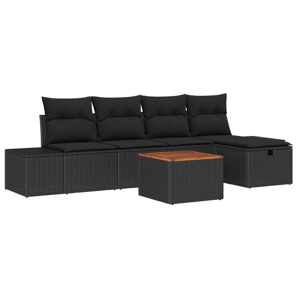 vidaXL Σετ Καναπέ Κήπου με μαξιλάρι 6 pcs Μαύρο Πολυ ράταν