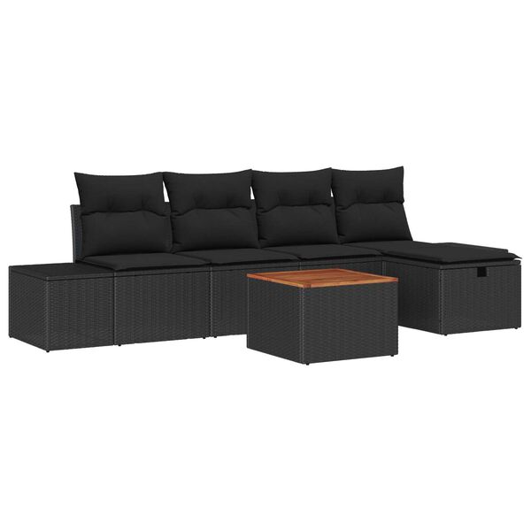 vidaXL Σετ Καναπέ Κήπου με μαξιλάρι 6 pcs Μαύρο Πολυ ράταν