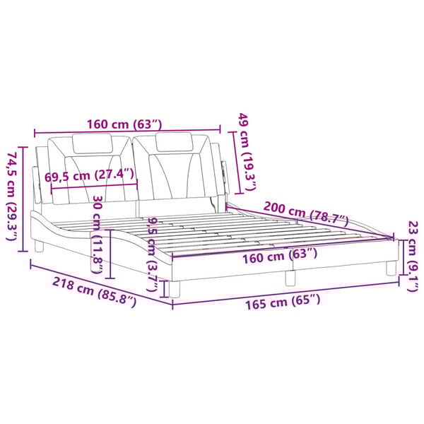 vidaXL Πλαίσιο Κρεβατιού με LED Λευκό/Μαύρο 160x200εκ. Συνθετικό Δέρμα