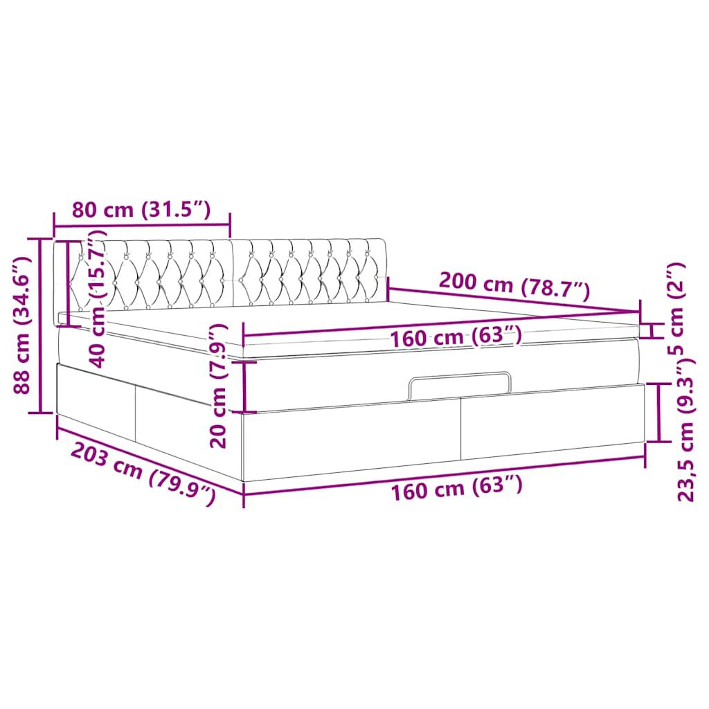vidaXL Οθωμανικό κρεβάτι με στρώμα Μαύρο 160x200cm Ύφασμα