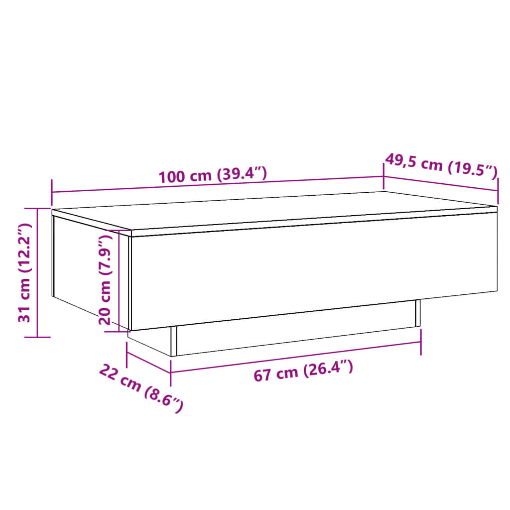 vidaXL Τραπεζάκι Σαλονιού Artisan Δρυς 100 x 49,5 x 31 εκ. Επεξ. Ξύλο