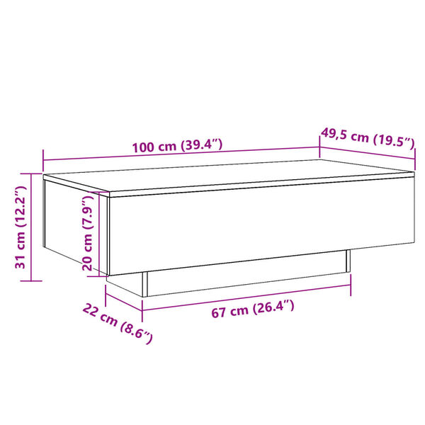 vidaXL Τραπεζάκι Σαλονιού Artisan Δρυς 100 x 49,5 x 31 εκ. Επεξ. Ξύλο