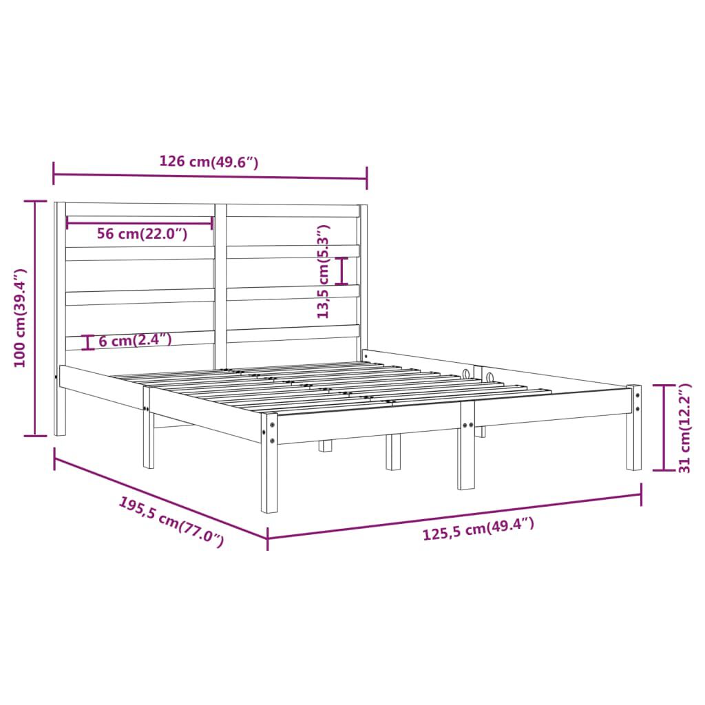 vidaXL Πλαίσιο Κρεβατιού 120 x 190 εκ. από Μασίφ Ξύλο Small Double