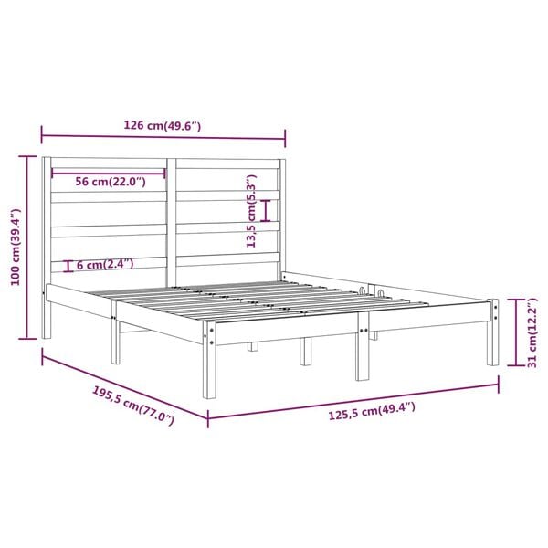 vidaXL Πλαίσιο Κρεβατιού 120 x 190 εκ. από Μασίφ Ξύλο Small Double