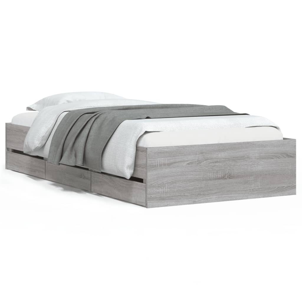 vidaXL Πλαίσιο Κρεβατιού με συρτάρια Γκρι sonoma 90x200εκ. Επεξ. Ξύλο
