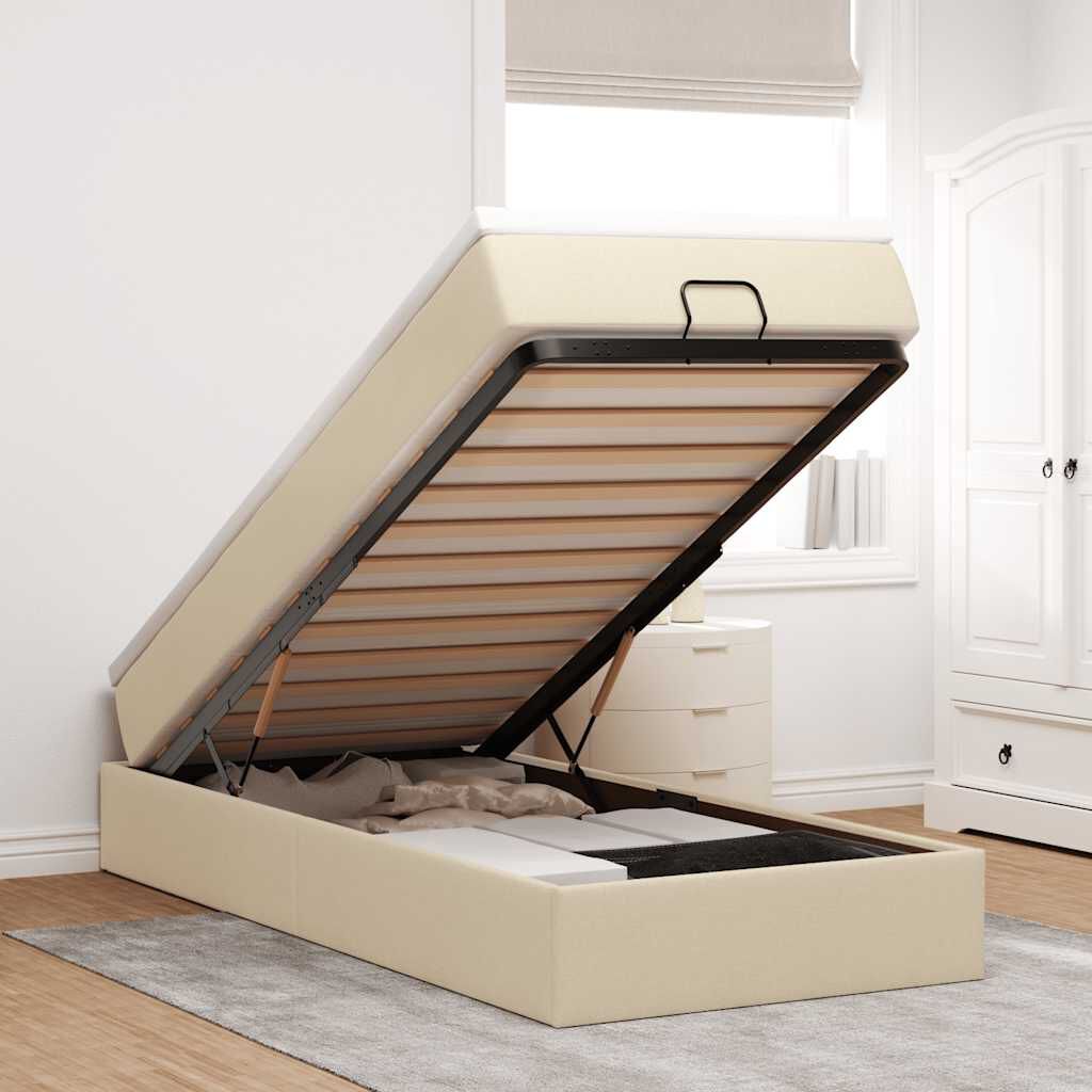 vidaXL Οθωμανικό κρεβάτι με στρώμα Cream 90x200cm ύφασμα