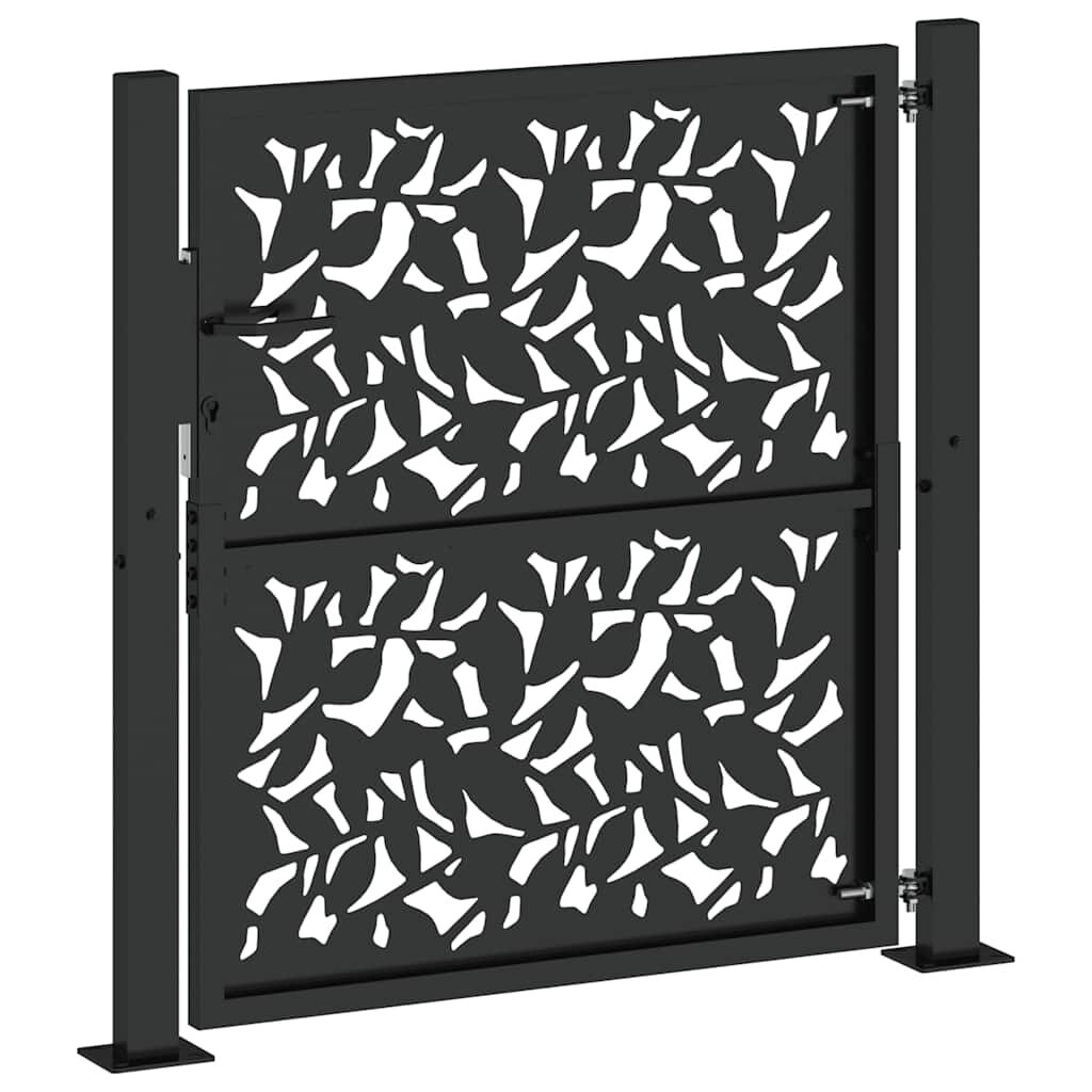 vidaXL Πύλη κήπου Μαύρη 105x106 cm Σχεδιασμός φύλλων χάλυβα