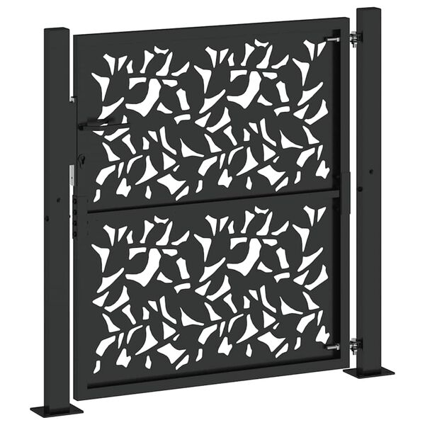 vidaXL Πύλη κήπου Μαύρη 105x106 cm Σχεδιασμός φύλλων χάλυβα
