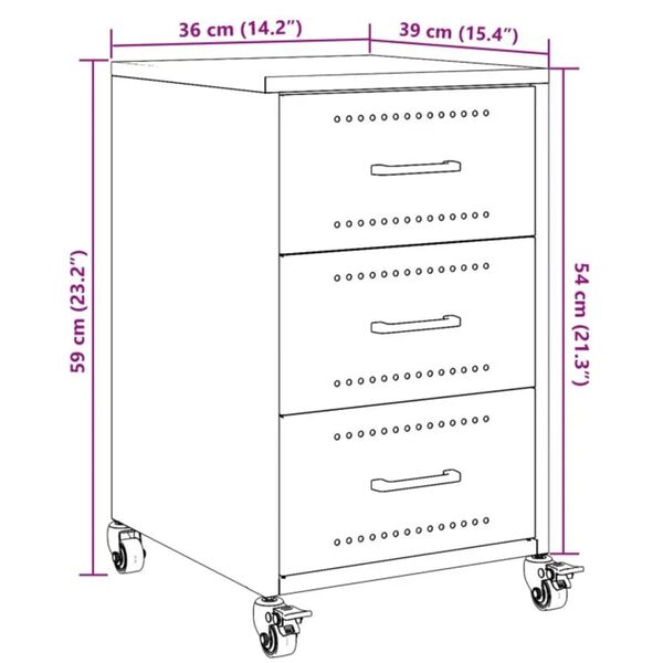 vidaXL Κομοδίνο Ροζ 36x39x59 εκ. από Χάλυβα