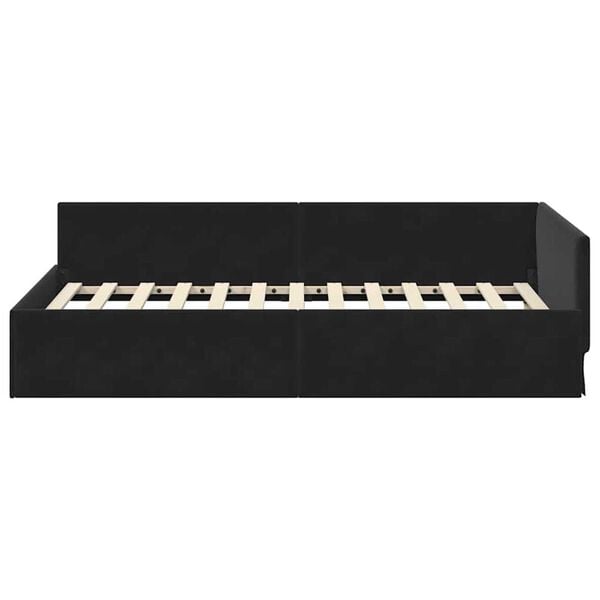 vidaXL Κρεβάτι Γωνίας Μαύρο 100 x 200 cm Βελούδο και Εργοστασιακό ξύλο