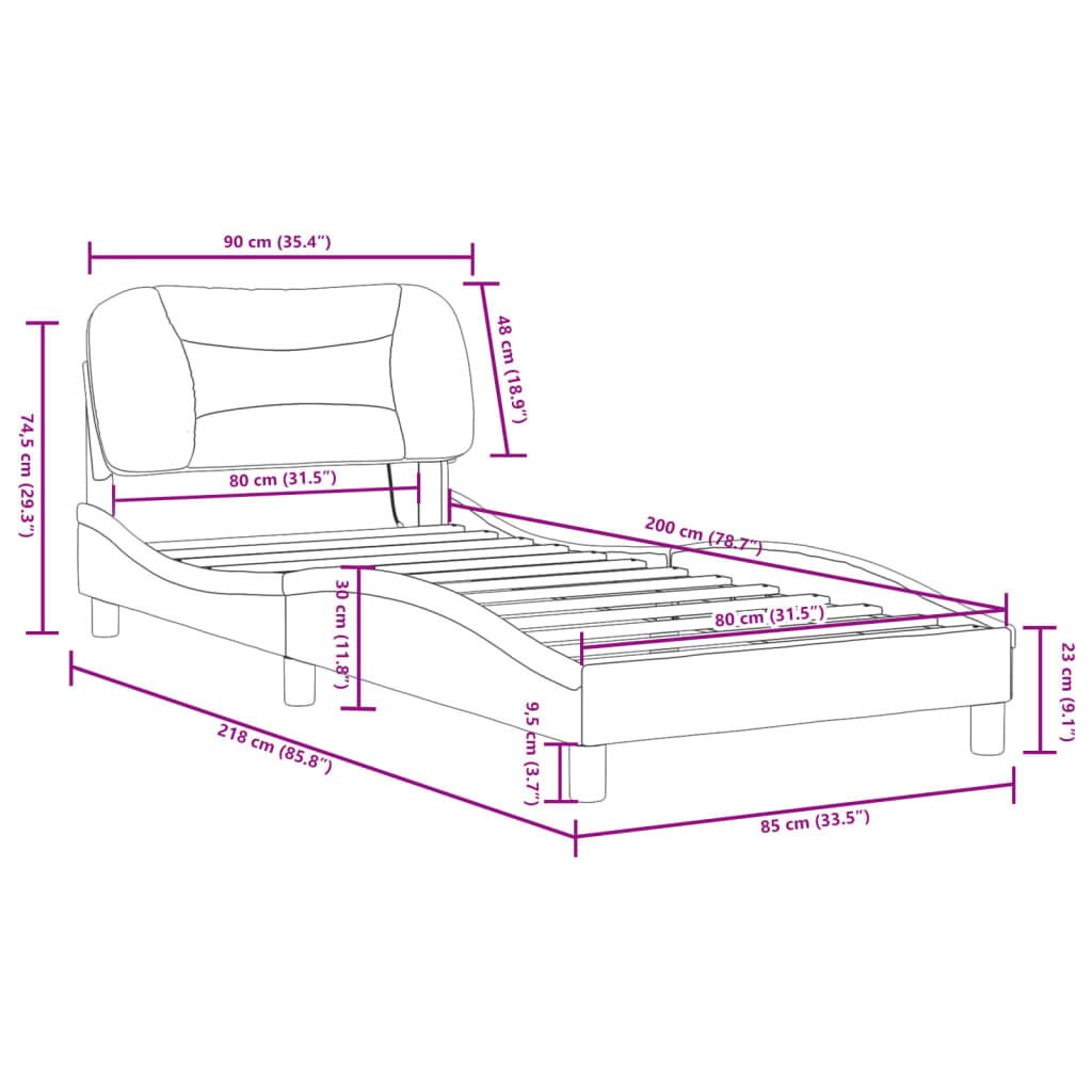 vidaXL Πλαίσιο κρεβατιού με LED χωρίς στρώμα Κρέμα 80x200 cm Ύφασμα